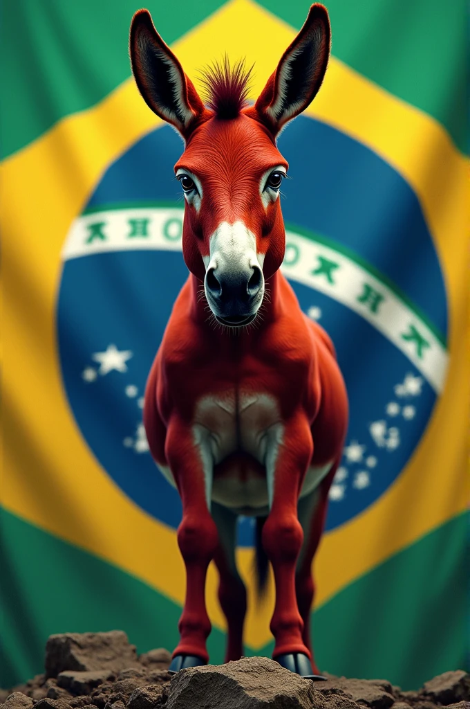 Communist donkey on top of the Brazilian flag