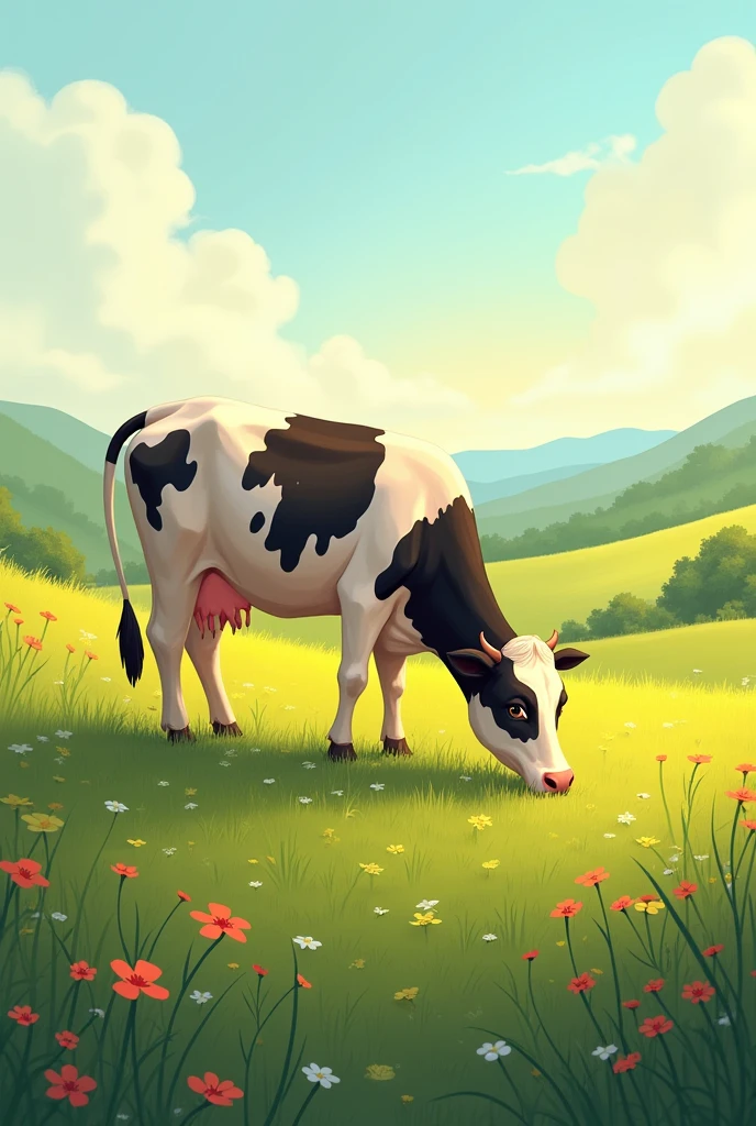 illustration, a cow in the field