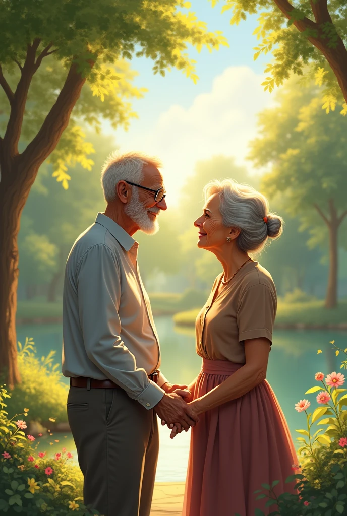 OLD COUPLE in love in a park
