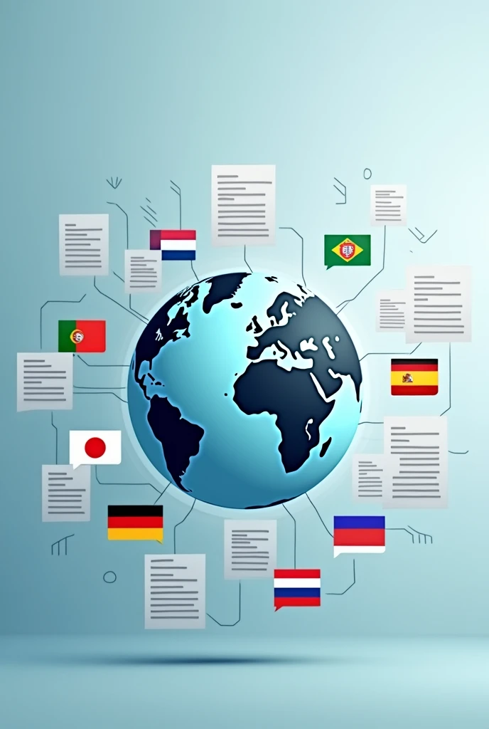 "Create a professional Fiverr gig image for a freelance translator, focusing on the services provided. The image should feature:
Central Visual Element: A prominent, stylish graphic of a globe or a world map to emphasize global translation services.
Language Icons: Include small, clean icons or flags representing the languages offered: English, French, Portuguese, Spanish, German, Dutch, and Russian. Arrange them around or next to the central visual.
Text Overlay: Use modern, readable text that clearly communicates the service. Examples include:
'Expert Translation Services in 7 Languages'
'Accurate Manual Translations: English, French, Portuguese, Spanish, German, Dutch, Russian'
Design Elements: Incorporate subtle, professional design elements like clean lines or icons related to translation (e.g., speech bubbles, documents) without cluttering the image.
Color Scheme: Use a modern, cohesive color palette that matches Fiverr’s style and keeps the image visually appealing and professional.
Ensure the image is clear, attention-grabbing, and effectively highlights your expertise in multiple languages."