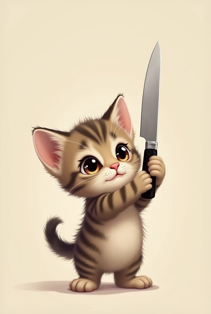 Cute kitten holding a knife in its paw