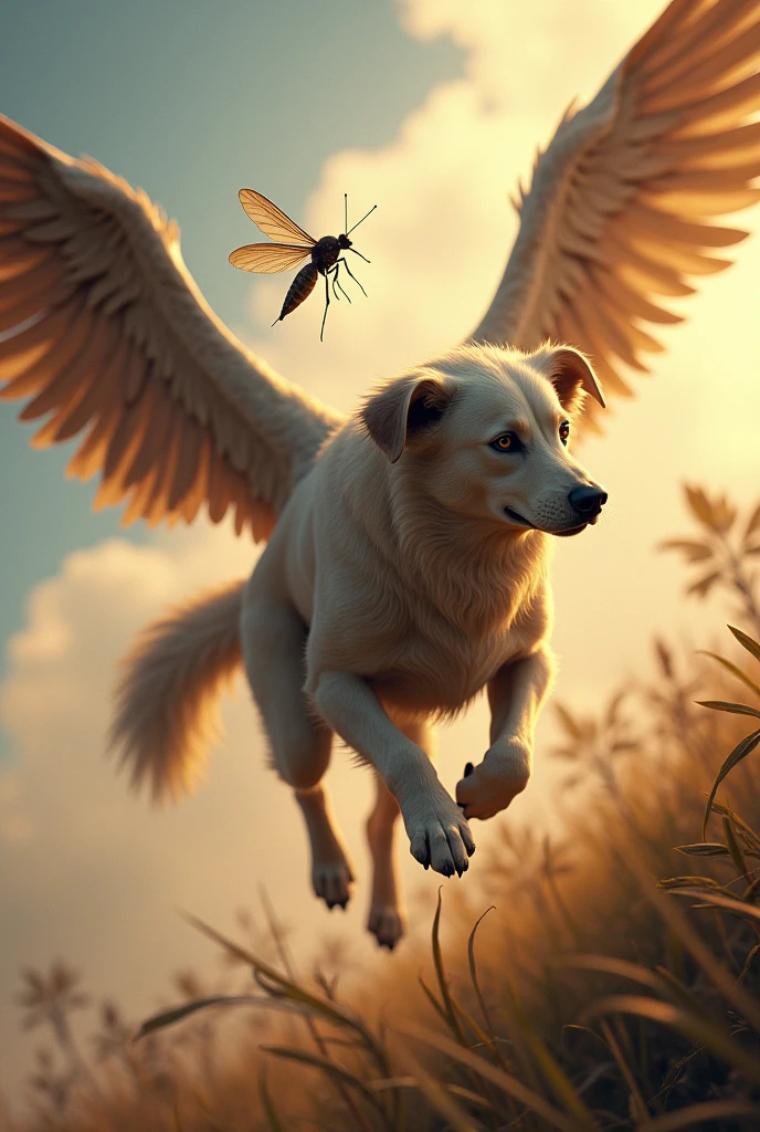 flying dog fighting a mosquito