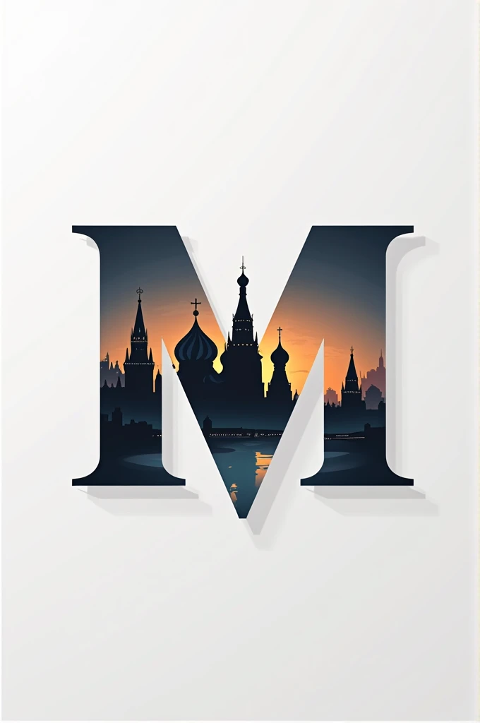 Logo with letter M, with Moscow in the background.
