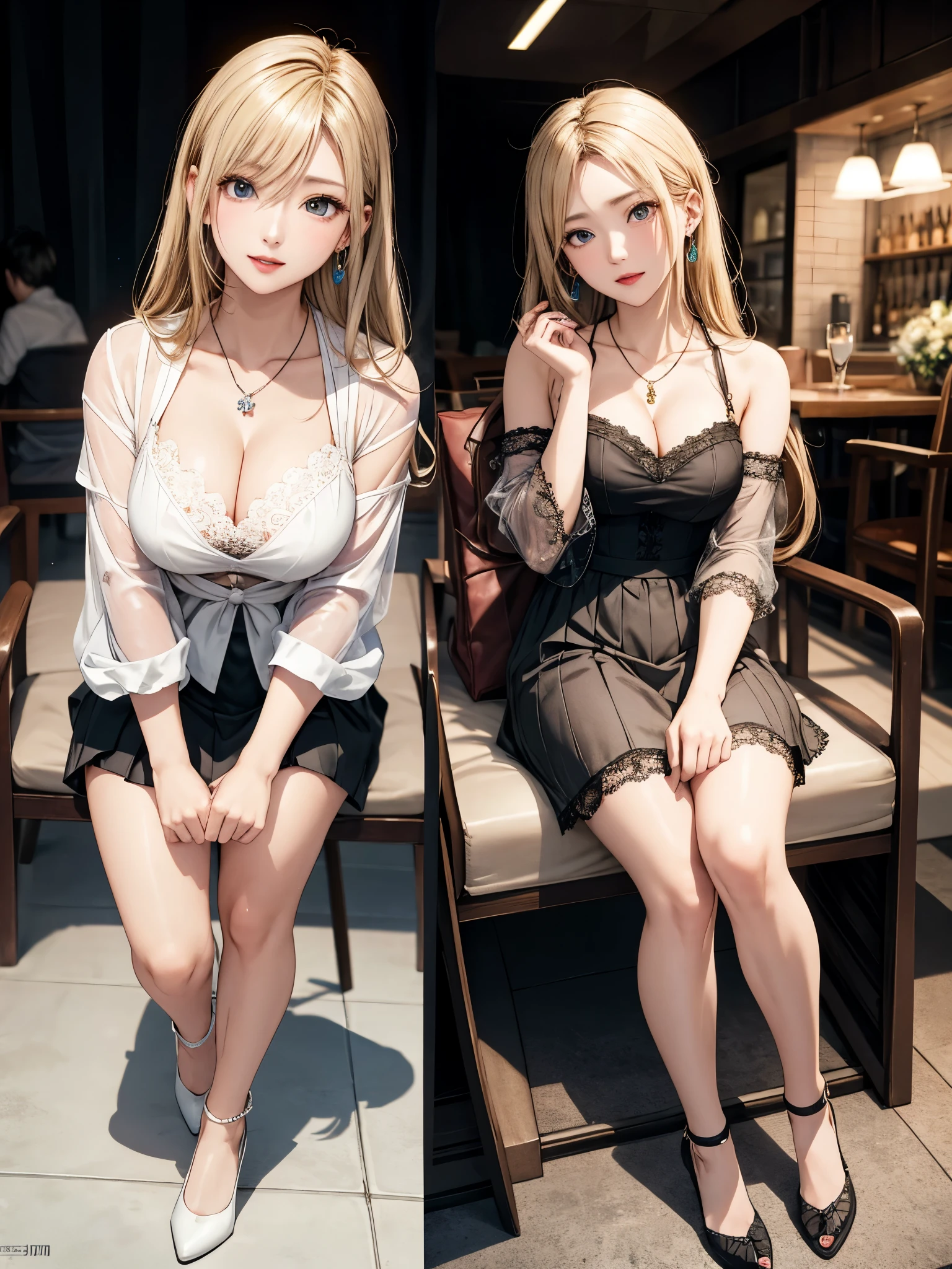 ((Biologically correct limb count))、((Full Body Shot, Full-body photo including face、Head to toe photos))、4K、(masterpiece:1.3)、((Symmetrical facial features))、Eyes of meticulous depiction、beautiful 、Excellent style、((skirt、The neckline is a lace embroidered sheer shirt.、High heels with anklets))、Detailed Description、shopping、Married Woman、sex appeal、Alluring、Handbags、Earrings、necklace、Looking up、Blonde、(male:-0.5),(multiple:-1)