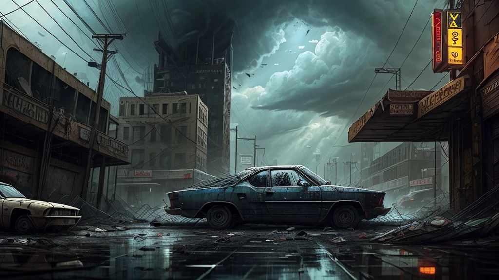 "A modern city under attack from a massive spider infestation. The streets are covered in dense webs and giant black spiders, some the size of cars, crawl over buildings and bridges. Spiders climb skyscrapers and wrap abandoned vehicles in their webs. In floor, people flee desperately, with expressions of pure terror, some fallen or caught in webs, while others take shelter in alleys and under traffic signs. The sky is cloudy, giving a dark and apocalyptic mood to the scene, and the feeling of chaos and fear is palpable."