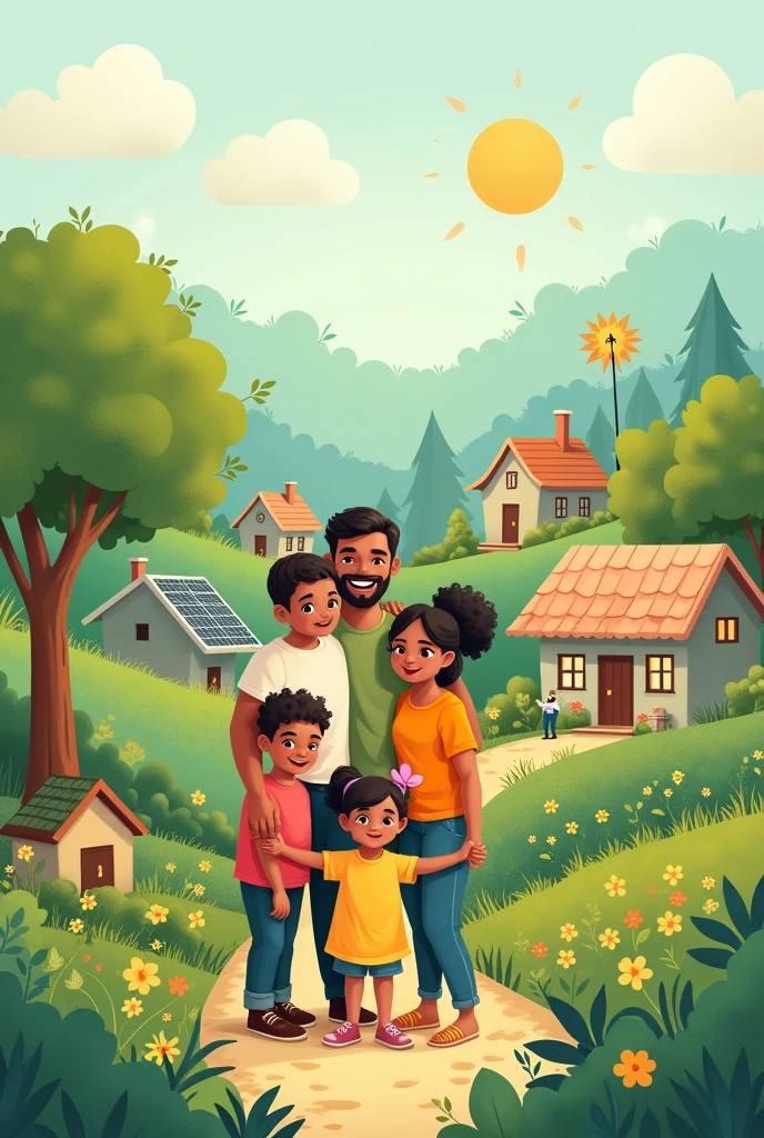 Make an image to put on a children's shirt with the following theme: Family and society environment, and behind the shirt put the second sentence: Make of "environment" yours "Livelihood". for shirt