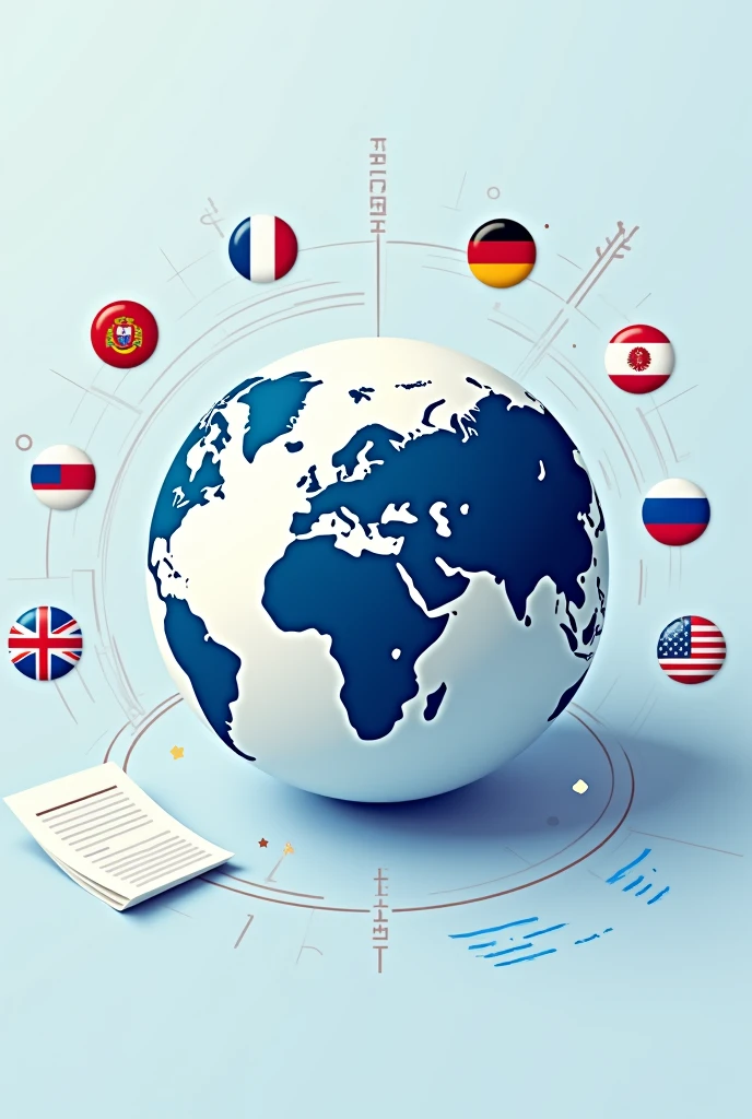 "Create a professional Fiverr gig image for a freelance translator, focusing on the services provided. The image should feature:
Central Visual Element: A prominent, stylish graphic of a globe or a world map to emphasize global translation services.
Language Icons: Include small, clean icons or flags representing the languages offered: English, French, Portuguese, Spanish, German, Dutch, and Russian. Arrange them around or next to the central visual.
Text Overlay: Use modern, readable text that clearly communicates the service. Examples include:
'Expert Translation Services in 7 Languages'
'Accurate Manual Translations: English, French, Portuguese, Spanish, German, Dutch, Russian'
Design Elements: Incorporate subtle, professional design elements like clean lines or icons related to translation (e.g., speech bubbles, documents) without cluttering the image.
Color Scheme: Use a modern, cohesive color palette that matches Fiverr’s style and keeps the image visually appealing and professional.
Ensure the image is clear, attention-grabbing, and effectively highlights your expertise in multiple languages."