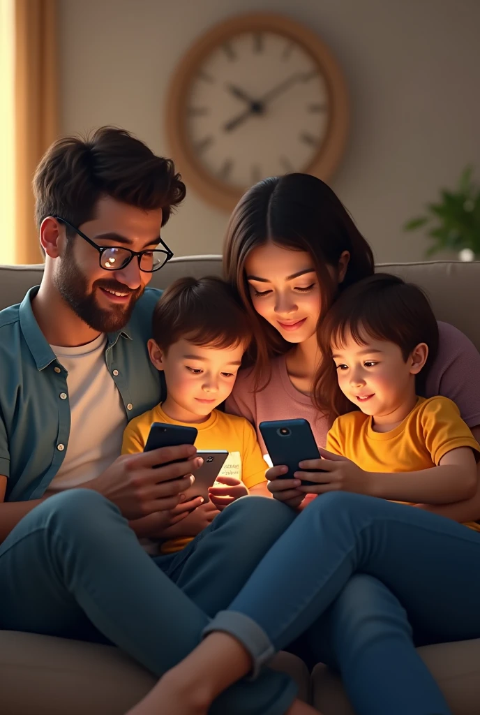 Family using cell phone 