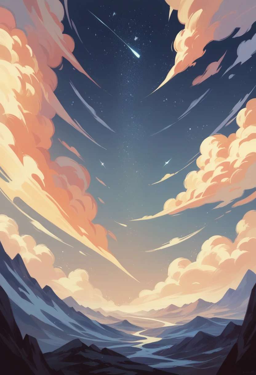 Ultra-high resolution,Attention to detail,The iceberg is in the middle,Moonlight pours down on the mountaintop,The meteor shower is behind the iceberg,The night sky is a starry sky,A fantastic atmosphere,