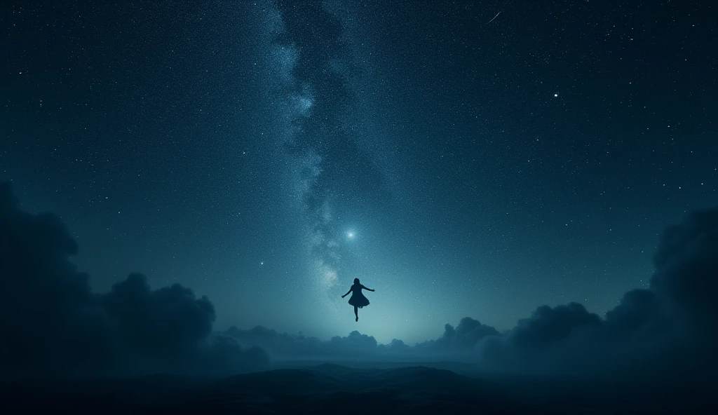 Flying in the night sky, stary night, dramatic lighting, (best qualityer,4K,8k,high resolution,work of art:1.2),ultra detali,(realisitic,photorealisitic,photo-realisitic:1.37),film composition, dramatic lighting em claro-escuro, temperamental atmosphere, intricate star patterns, ethereal beauty, mystical atmosphere