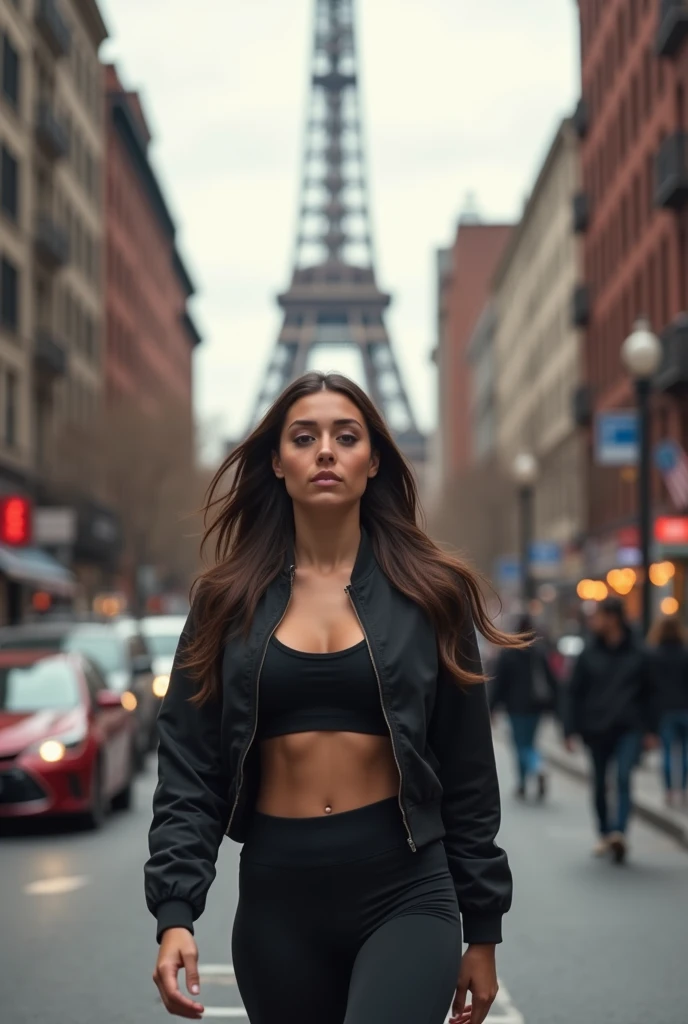 19 years, medium brown hair, 8k, High Resolution, natta, new york, goes for a walk, fitgirl, street France, effeil tower in back HQ