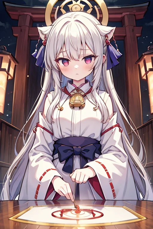 (One person:1.3),alone,__Body parts__,, Official Art, unity 8k wallpaper, Super detailed, beautiful and aesthetic, beautiful, masterpiece, Highest quality,A fantastic atmosphere, Calm palette, Calm mood, Soft Shading,, Shrine maiden, incantation, Amulet Familiar, Shrine maidenの務め,