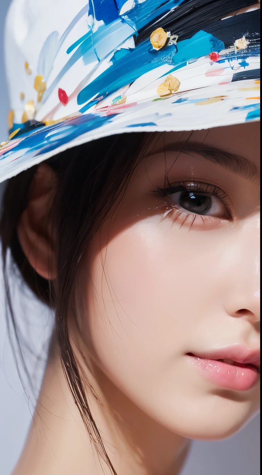 Highest quality, Highest quality, 16K, delicate and dynamic,, Face close-up, Only memorable facial depictions, Brush stroke effect, Abstract Painting, Photo quality,eos　5D