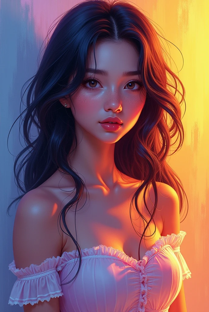 Full nudity, (Huge boobs: 1,5), Photorealistic, ((intensely detailed)), korean female, hyper-detailing, Warm tones, intricate details, volumetric, art by Iliya Kuvshinov, a glaring eyes, Arch Modern, 85 mm, f1.8, portraite of a, photo-realistic, A hyper-realistic, Orange, Ultra-detailed, Intricate, dramatic, Sunset lighting, eye shadow, wide dynamic range, epic view