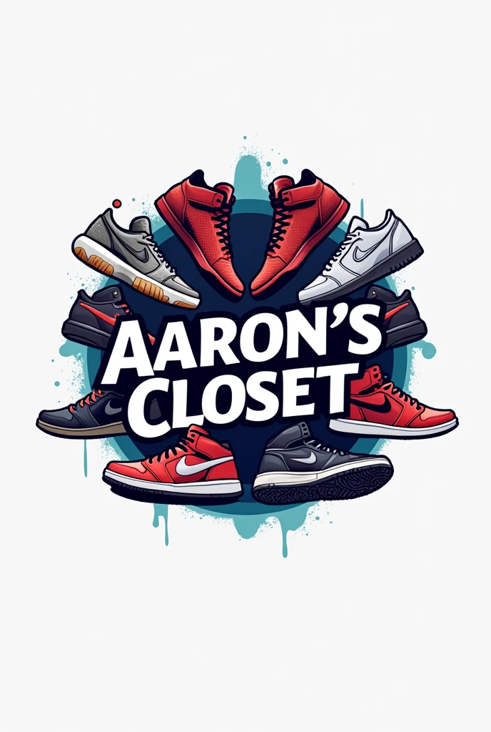 Logo for my TikTok called Aaron’s closet I review sneakers and basketball shoes. Can you make it without a person. Can you include Yeezy, Jordan and new balance sneakers and add the name Aaron’s Closet in the middle. Make it look really good should be able to fit my profile head