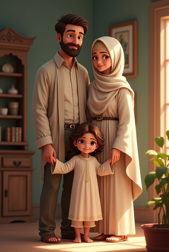 Islamic family. Husban wife and 6year daughter and 2 year son