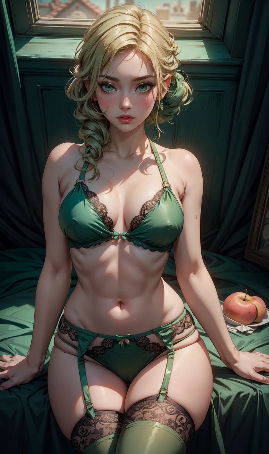, off ใ๐ฅฐ๐๐๐, obra off arte, blond, lace, GARTER BELT, Stockings, Verde jade, CABELO Verde jade