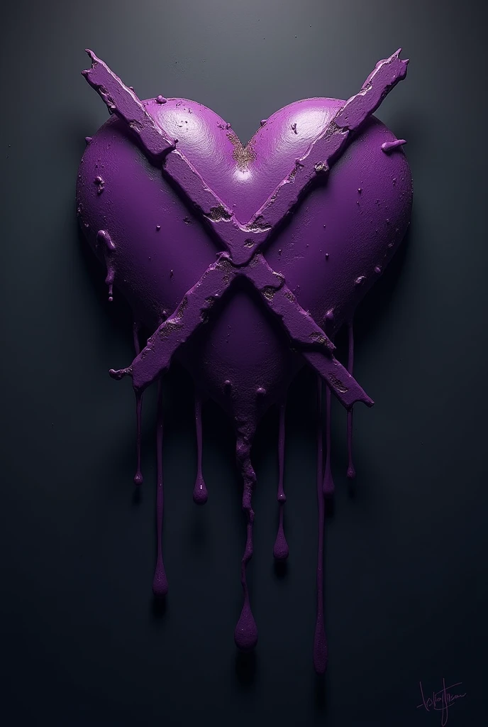 purple heart crossed out with an X shedding blood