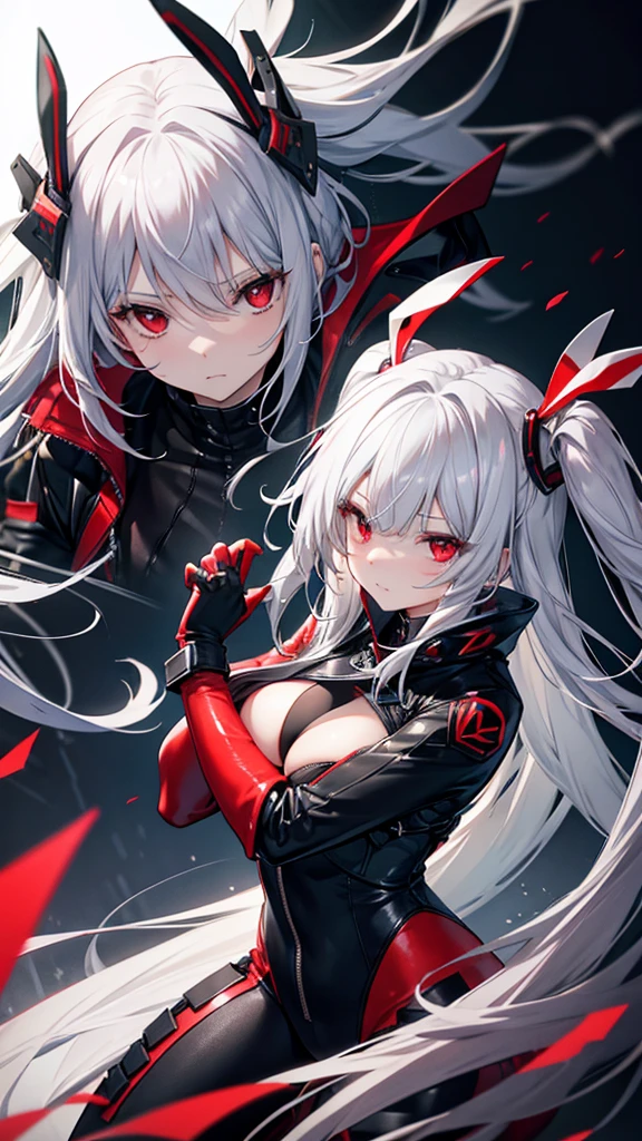 bunny、Lady、Gray Hair、Red Eye、逆bunny、Leather Suit、solo, Large knives、only wrist、Reverse handholding、