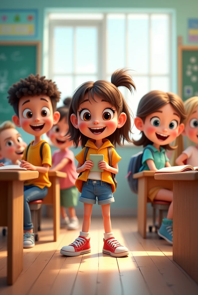 classroom with cheerful  students with big eyes