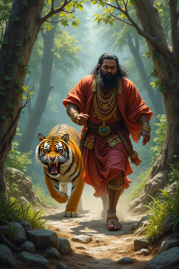The king is being chased by a tiger