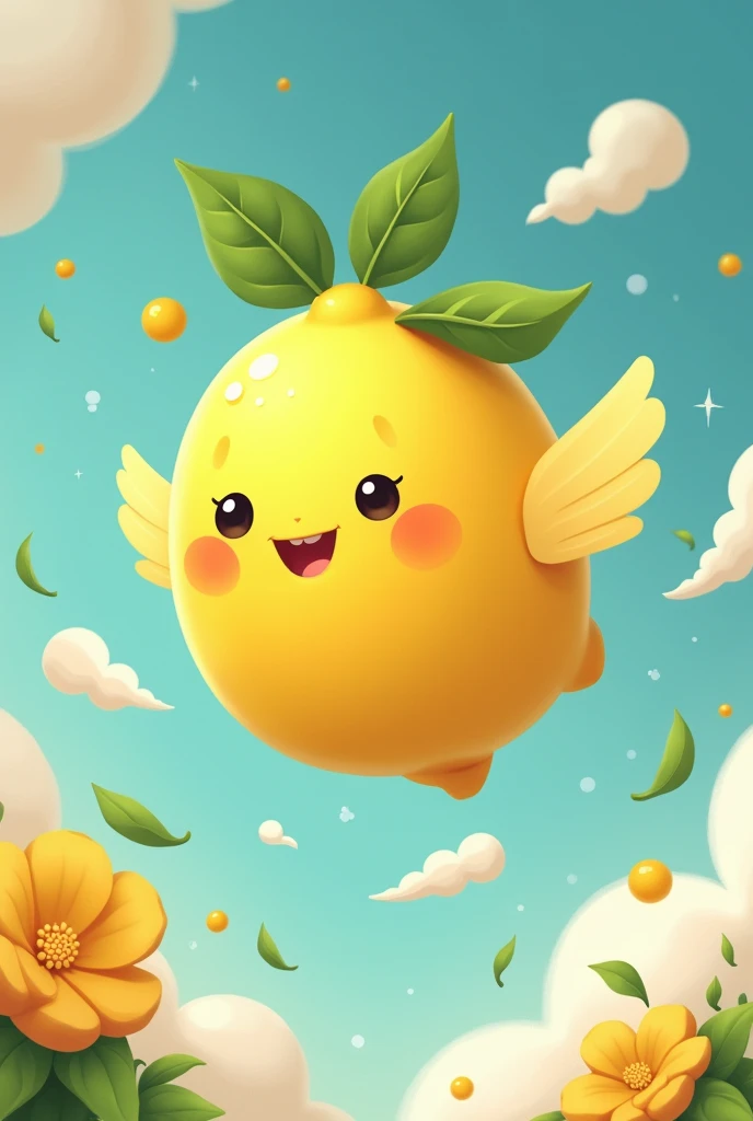 draw a lemon stylizedly, cutest and unique, a lemon is flying