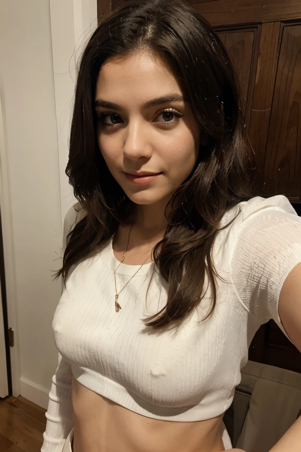 a selfie d'a pretty young woman, 18ans , prise avec l'appareil photo de l'iPhone, brown haired and portuguese