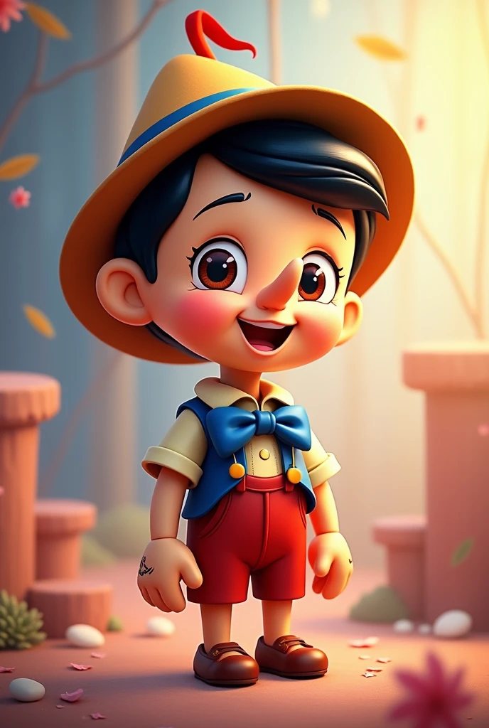 Create a meme that is original and fresh and unusual that looks like Pinocchio that is very cute. The design and art must be high quality and memorable that has the potential to go viral. 