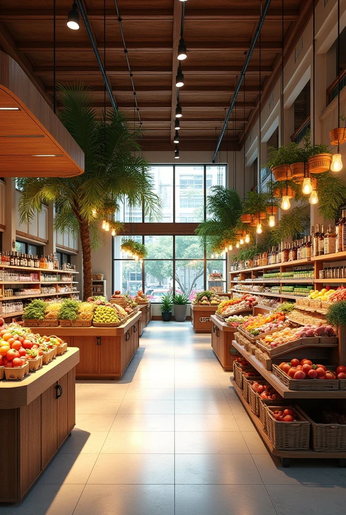 Make me a 2D plan of a cute fusion-type supermarket (By fusion I mean that it is a mixture of all the things that can be sold and cultures from all over the world.)