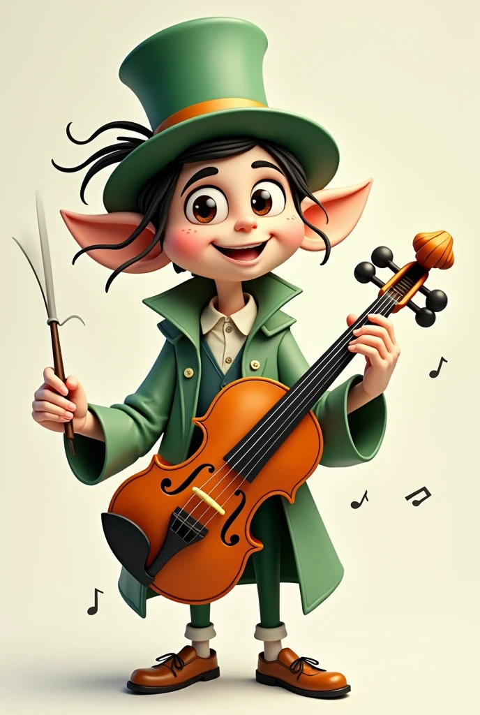 Tonico is a little maestro, metade humano, half instrument. Its lower part is a violin body, but with arms and legs, while the upper part has a friendly and expressive face, with hair that resembles guitar or piano strings. He holds a baton in one hand and a sheet of music in the other., always ready to teach or play a new melody. His outfit is a mix of colors that refer to IFRN (green and white) and wears a stylized hat, like those of orchestra musicians. animal type mascot
