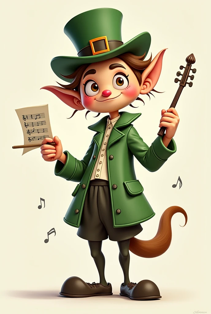 Tonico is a little maestro, metade humano, half instrument. Its lower part is a violin body, but with arms and legs, while the upper part has a friendly and expressive face, with hair that resembles guitar or piano strings. He holds a baton in one hand and a sheet of music in the other., always ready to teach or play a new melody. His outfit is a mix of colors that refer to IFRN (green and white) and wears a stylized hat, like those of orchestra musicians. animal type mascot