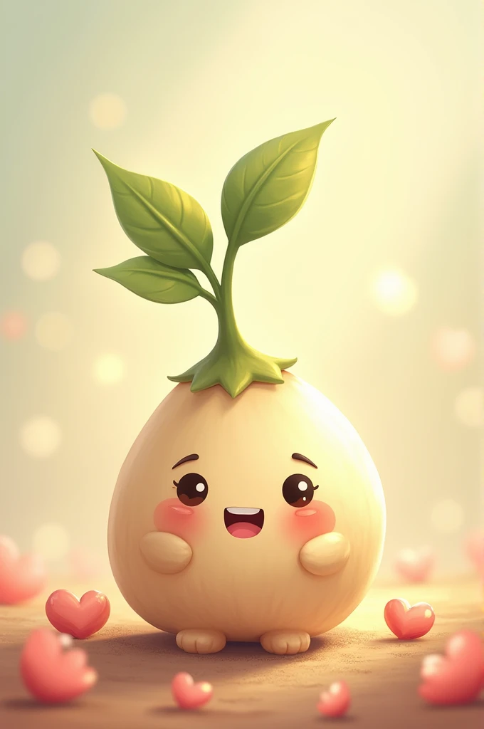 Create an image of a love whose mascot is a seed that has a sprout growing and has a cute face 