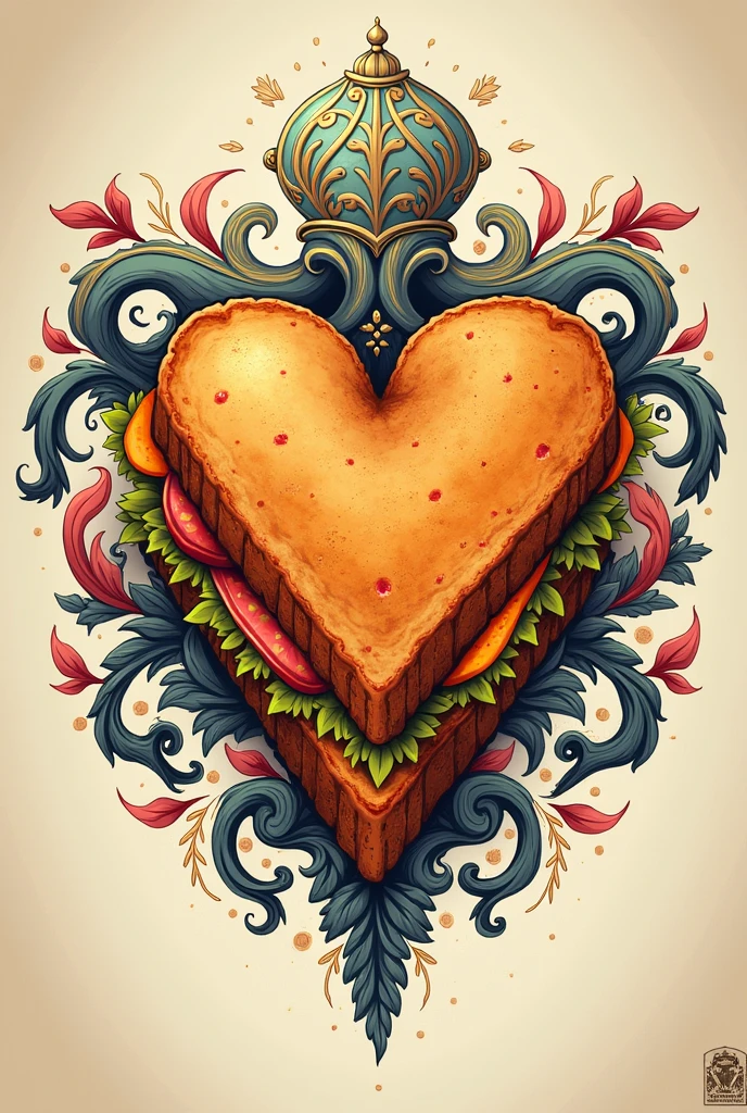 Create a coat of arms, of a heart-filled sandwich