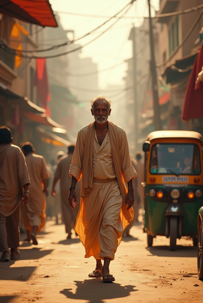 A man walking in the streets of hyderabad.