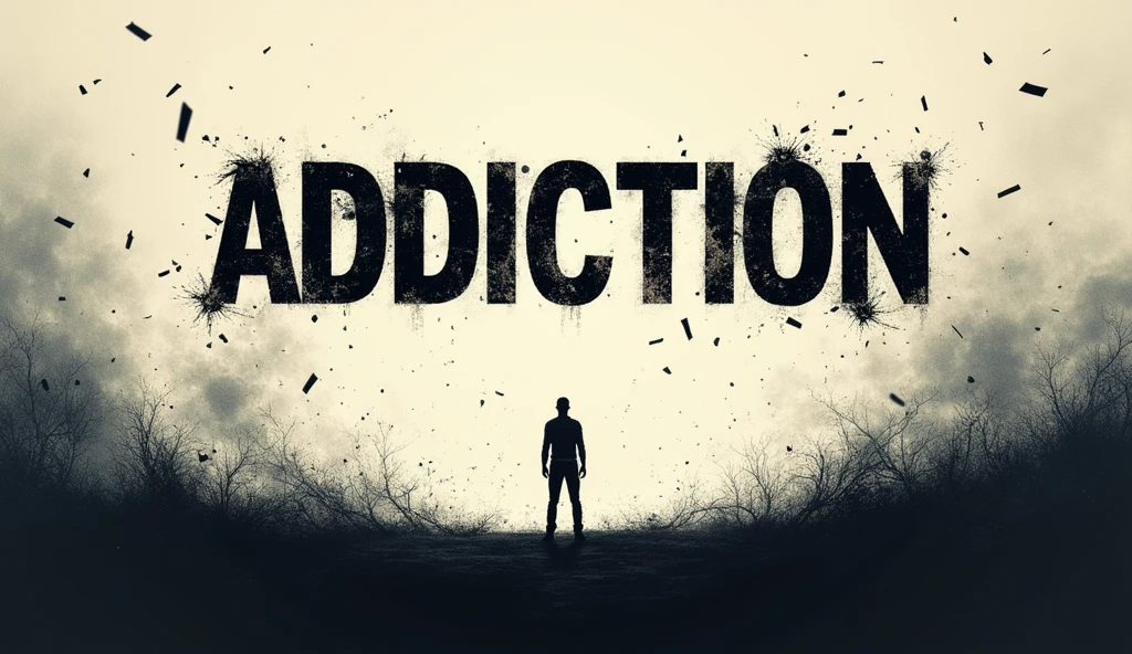 An aesthetic image with only bold text that says, Fight for survival. In background add some struggle to get rid of addiction