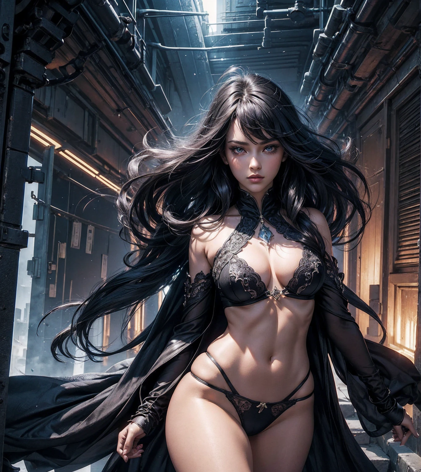 Yor Briar de Spy x Family , complete body, fully body), realisitic, pretty face, a beautiful woman, beautiful eyes, Bblack hair, Perfect Anatomia, very beautiful, (eyes black), Centered image, complete body, media with link, stylised, bioluminiscence, 8K resolution, human hands, full of astonishment, chic, approaching perfection, dynamicposes, very detailled, character sheet, gazing directly at the viewer, positioned so that your body is symmetrical and balanced, incredibly beautiful ager, detailed hairstyle, SEMINUA, sexy panties