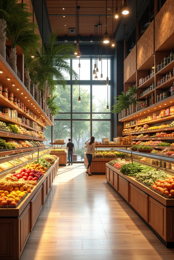 Make me a 2D plan of a cute fusion-type supermarket (By fusion I mean that it is a mixture of all the things that can be sold and cultures from all over the world.)
