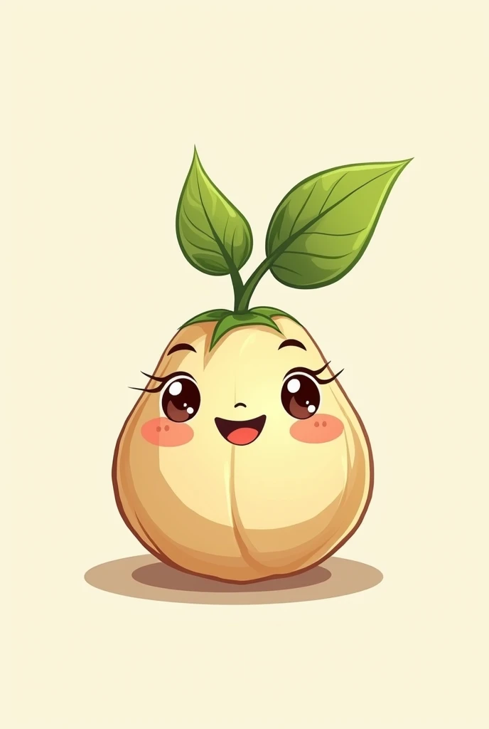 Create a mascot logo image is a seed that has a sprout growing and has a cute face 