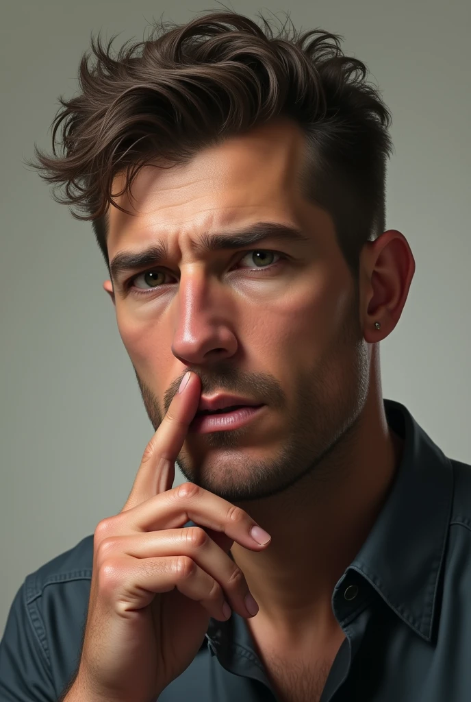 Realistic man puting finger on his lips