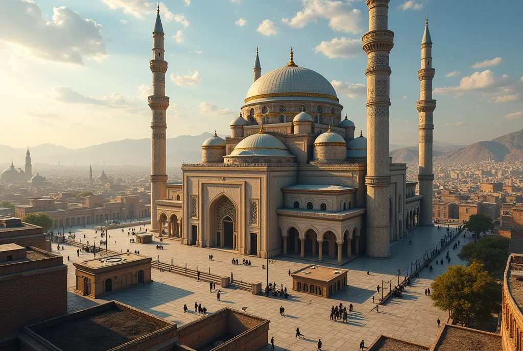 Imagine a large mosque for a background , realistic ; 4k