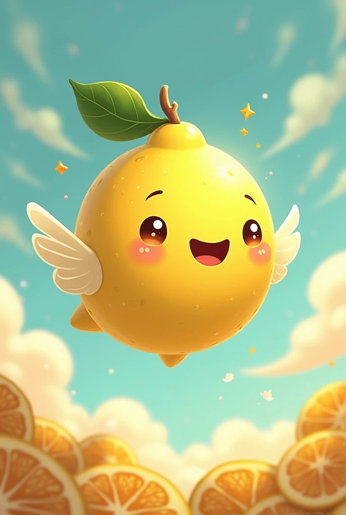 draw a lemon stylizedly, cutest and unique, a lemon is flying