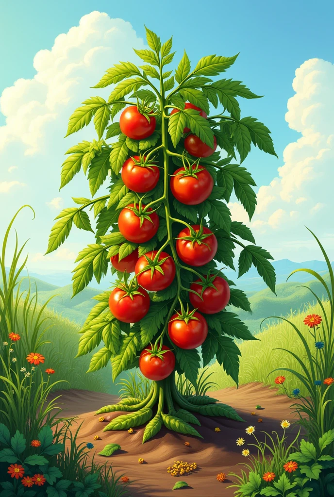 illustration, a tomato plant in the field