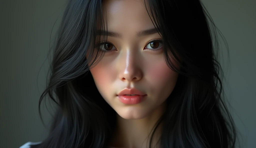beautfull woman , the woman has long black hair, eyes browns, realistic and detailed face, age 25, highly realistic 4k model, realistic and detailed faces