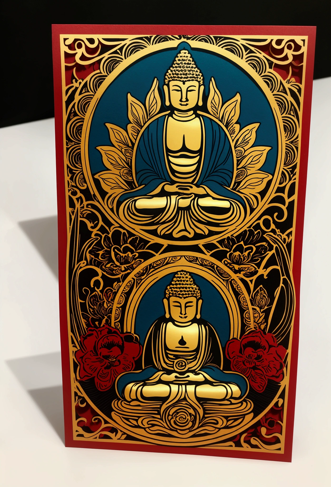 Poppopmart arttoy style card with Buddha image, only the card design, no Buddha image.