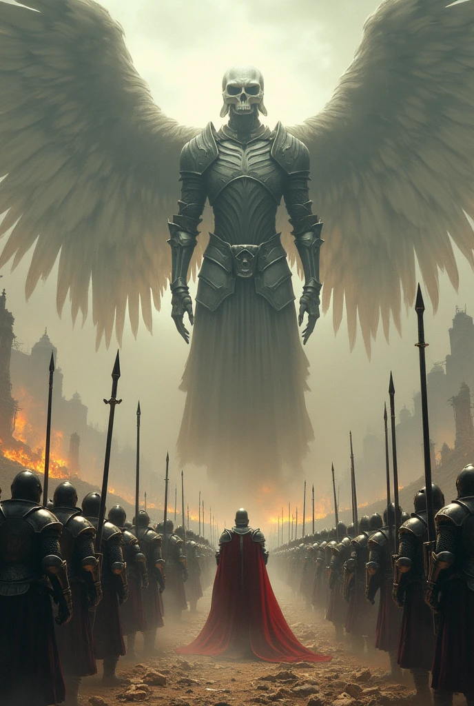 Army of knight face angel of dead in battle field waste land