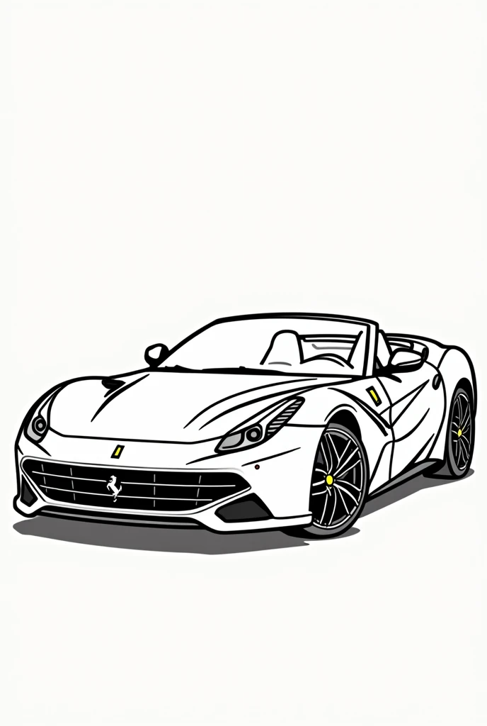 Give me a vector art coloring book photo of a Ferrari car no grayscale no color full details but the design is simple no darkened areas