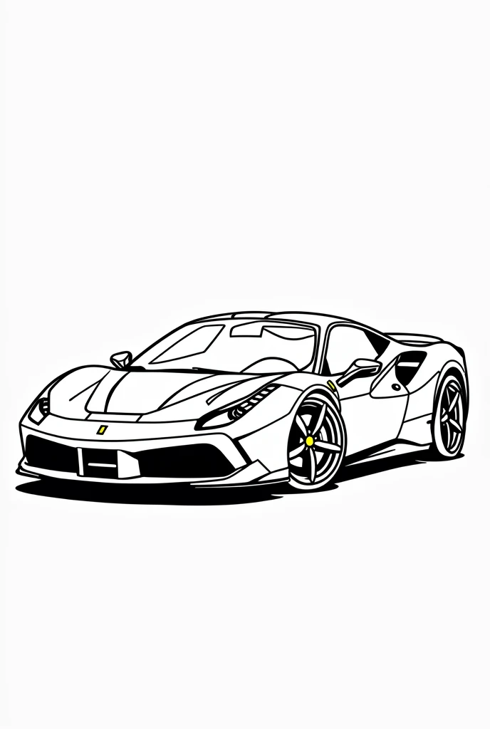 Give me a vector art coloring book photo of a Ferrari car no grayscale no color full details but the design is simple no darkened areas
