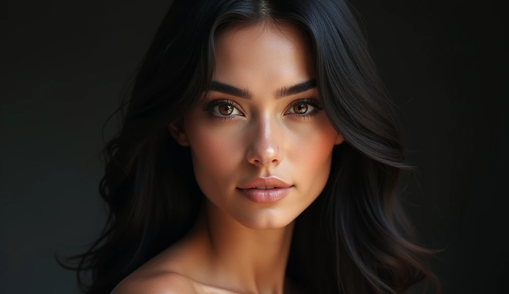beautfull woman , the woman has long black hair, eyes browns, appears to be of Italian origin, realistic and detailed face, age 25, highly realistic 4k model, realistic and detailed faces
