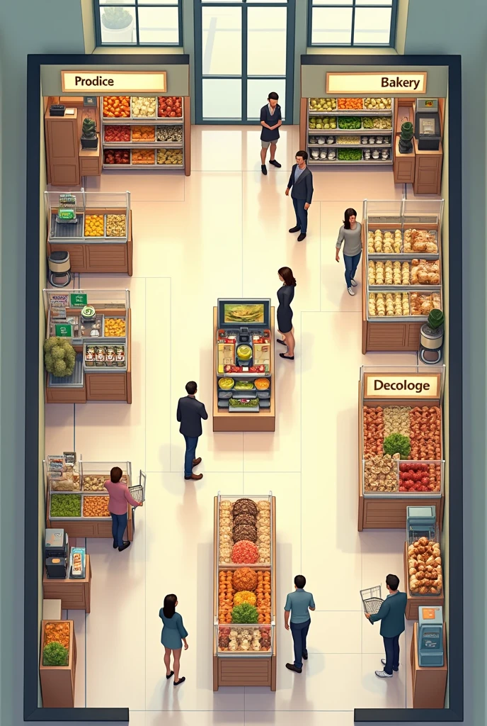 Make me a 2D plan of a supermarket