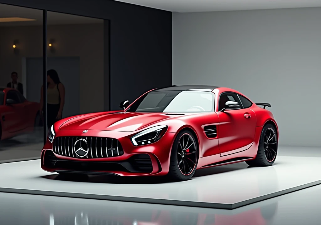 Mercedes Benz AMG 1 in brand showroom red background grey color car beautiful look